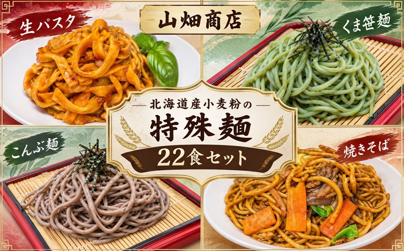 
                  北海道産小麦粉の特殊麺22食セット【山畑商店】（A0004）
                
