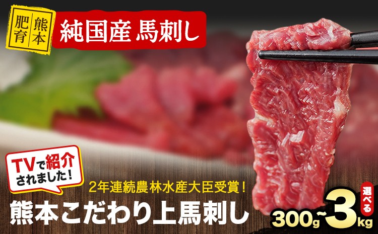 
                  馬刺し 上赤身 ブロック 《7-14日以内に出荷予定(土日祝除く)》選べる内容量 300g 600g 900g 1.5kg 3kg 国産 熊本肥育 冷凍 生食用 たれ付き 馬肉 赤身 肉 平成27年28年 農林水産大臣賞受賞 熊本県玉東町
                