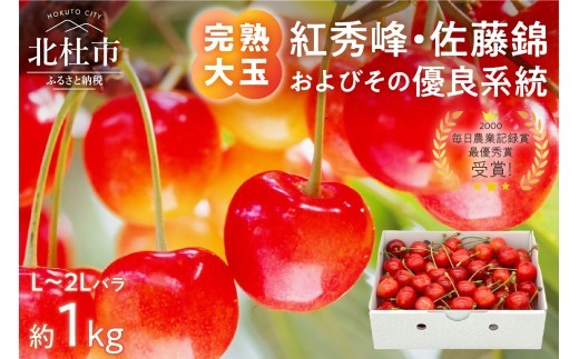 
                  【2027年先行予約】完熟大玉・さくらんぼ（L～2Lバラ約1kg）　佐藤錦 紅秀峰 サクランボ チェリー 果物 産地直送 冷蔵 フルーツ 岩原果樹園
                