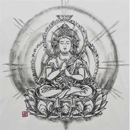 手描きTシャツ 仏画 大日如来 金剛界 白 (半袖 Mサイズ)【1659665】