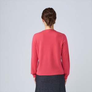 日本製 カシミヤ100% レディース クルーネック ローズピンク Sサイズ [2673]