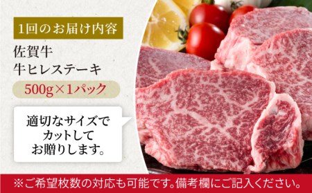 【6回定期便】佐賀牛 贅沢ヒレステーキ 500g（2〜3枚入） 希望枚数カット対応可能  /肉 牛肉 佐賀牛 佐賀県産和牛 ブランド牛肉 肉 牛肉 佐賀牛 国産牛肉 上質な肉質 贅沢な牛肉 ヒレステー