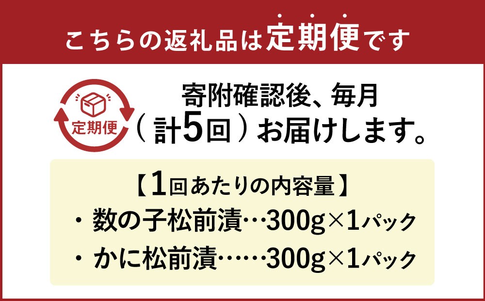 【5回定期便】 プチプチ食感の数の子松前漬とずわい蟹のかに松前漬セット