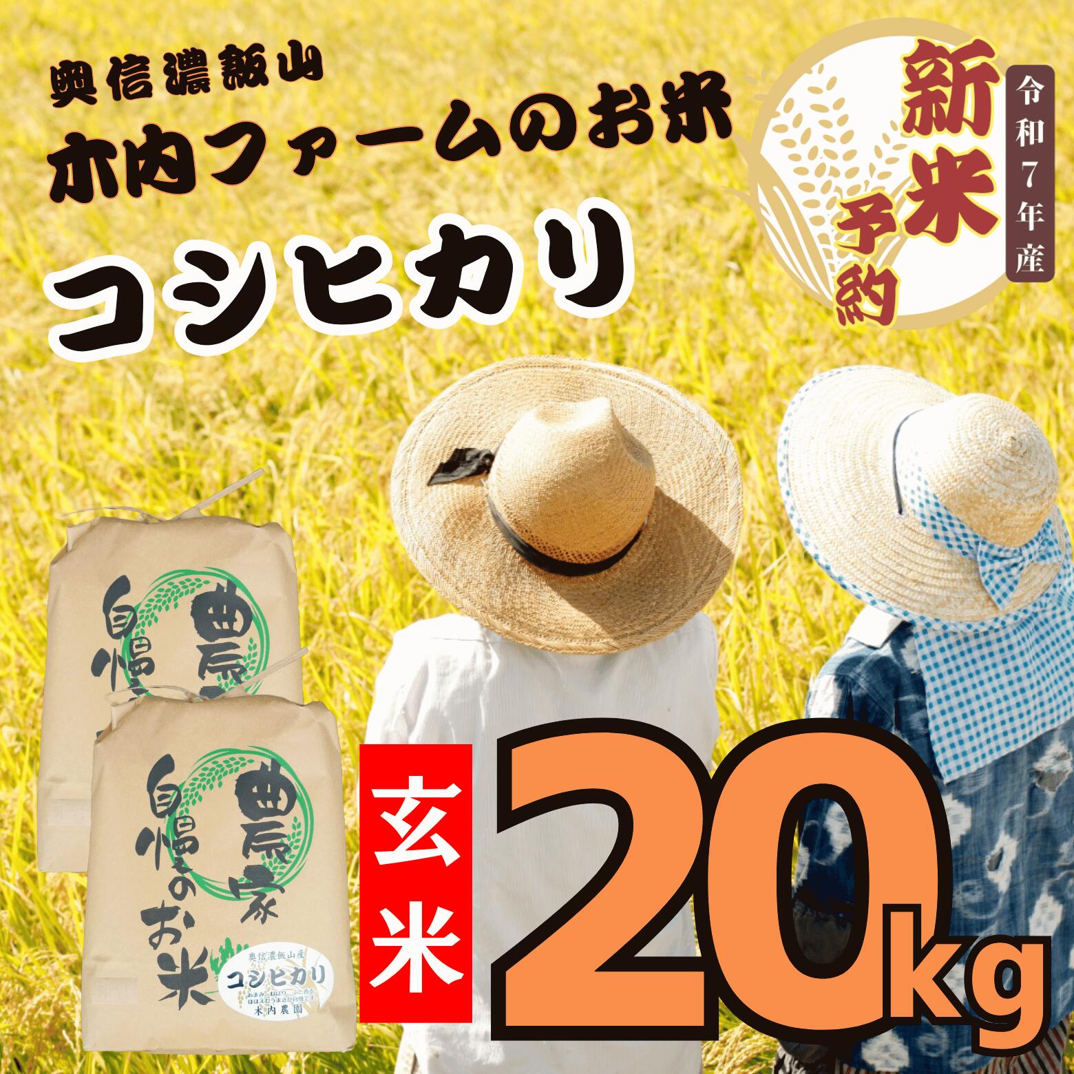 【ふるさと納税】【先行予約】＜令和7年産＞ 奥信濃飯山～木内ファームのお米～コシカリ 玄米 20kg（10kg×2袋）(7-30A)＜出荷開始：2025年10月～＞【 米 長野県 飯山市 新米 予約 玄米 ギフト プレゼント 誕生日 父の日 母の日 敬老の日 記念品 お歳暮 御歳暮】