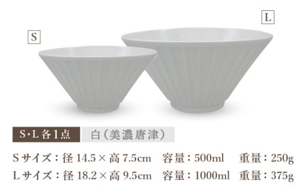 【美濃焼】[軽量食器] しのぎ反りどんぶり Sサイズ / Lサイズ ペア 4点セット 白×緑【井澤コーポレーション】 器 どんぶり ラーメン うどん 丼 サラダボウル お茶漬け 鉢 小鉢 セット [T