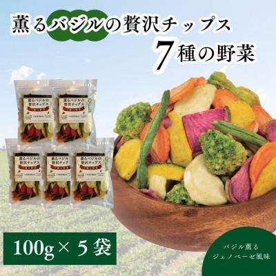 ふるさと納税 野田市 薫るバジルの贅沢チップス　7種の野菜100g5袋セット