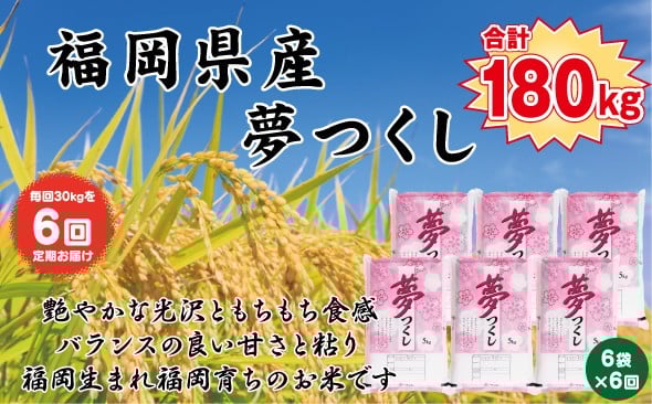 
            【定期便全6回】【令和7年産新米予約】【食味鑑定士厳選】福岡県産 夢つくし30kg (5kg×6袋) 合計 180kg
          