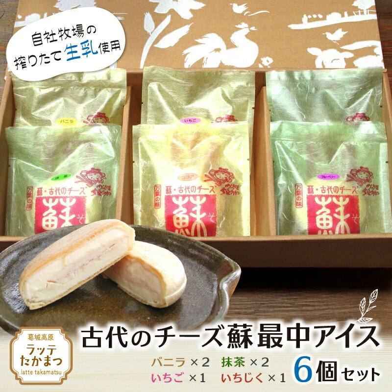 【ふるさと納税】（冷凍） 古代のチーズ蘇最中アイス　全種類セット（バニラ2、抹茶2、いちご、いちじく） ／ 葛城 高原 牧場 チーズ アイス【latt0028】
