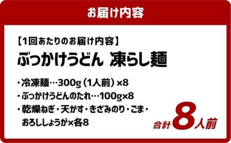 【3ヶ月定期便】ぶっかけうどん 凍らし麺 8人前×3回 うどん 麺類 麺 冷凍 ぶっかけうどん タレ つゆ 岡山県 倉敷市