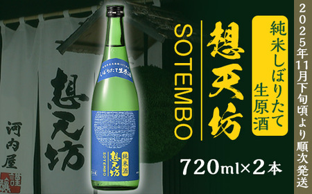 H4-50A想天坊 純米しぼりたて生原酒 720ml×２本【河忠酒造】（2025年11月下旬以降発送）
