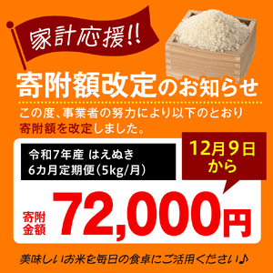 【 6ヶ月定期便 / 令和7年産】 はえぬき5kg 2025年産 山形県 精米 米 白米 お米 ブランド米 お米マイスター 厳選米 山形県 米沢市 送料無料
