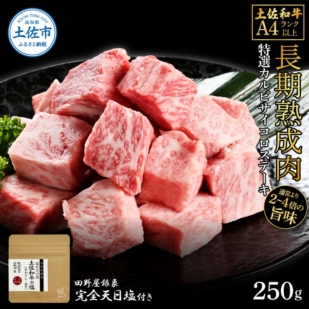 
                  土佐和牛 特選カルビサイコロステーキ250g 田野屋銀象完全天日塩1P付き 長期熟成肉 田野屋銀象 完全天日塩付き カルビ ステーキ 肉 お肉 和牛 牛肉 国産 熟成肉【株式会社LATERAL】 [BQAU036]
                