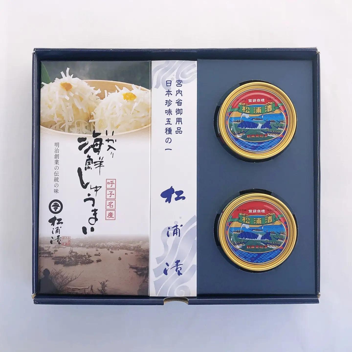 松浦漬缶詰・いか入り海鮮しゅうまい 詰合せ / 鯨 軟骨 粕漬 つまみ 焼売 おかず / 佐賀県 / 有限会社松浦漬本舗[41ABAL001]