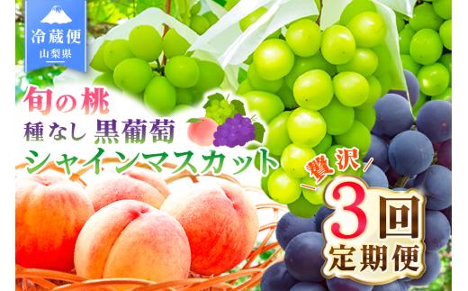【2027年発送★先行予約】 3回定期便 旬のフルーツ定期便（桃2㎏・種無し黒葡萄2～3房・シャインマスカット2～3房） 180-024-27y
