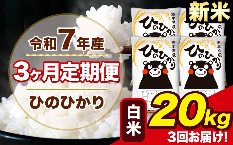 
            新米 令和7年産 【3ヶ月定期便】 ひのひかり 白米 20kg 4kg×4袋 計3回お届け 熊本県産 こめ コメ 白米 精米 荒尾市 ひの 米 定期 《お申込み翌月から出荷》
          