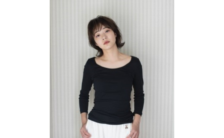 《絹生活研究所》インナー／レディース／8分袖／ブラック インナーウェア 下着 肌着 ファッション 服 女性  LLサイズ