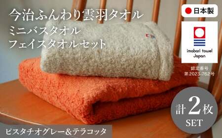 今治ふんわり雲羽タオル ミニバスタオル・フェイスタオルセット(BTテラコッタ、FTピスタチオグレー・各1枚) テラコッタ ピスタチオグレー 今治タオル 今治 日本製 高品質タオル 吸水性 抜群タオル ふわふわタオル 無撚糸 綿100% ふんわりタオル 【m100-15-B】【トクダ】