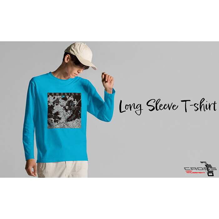 【ふるさと納税】【川西】地図柄ロングスリーブTシャツ（ターコイズ） No.345 ／ Tシャツ シャツ アパレル 洋服 綿100％ 長袖 モノトーン レイヤード 丸胴仕様仕立て 受注生産 国内印刷 おしゃれ 送料無料 兵庫県