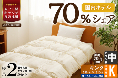 【国内ホテル・旅館70%シェア】寝具2点セット(キング) 国内生産 羽毛布団 掛け布団 ふとん まくら