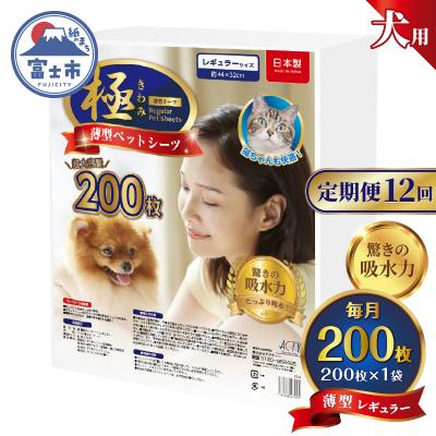 ふるさと納税 富士市 定期便【全12回】【極】シリーズ 犬用ペットシーツ 薄型レギュラー 200枚 ペットシート 日本製