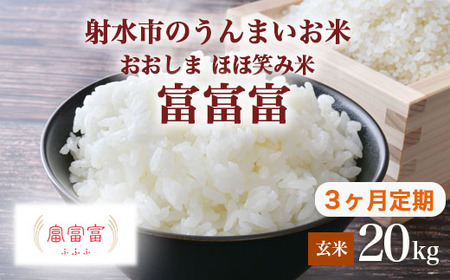 【3ヶ月定期便】【射水市】【総理大臣賞】【三世代交流】【射水の美味しいお米】射水市 おおしま ほほ笑み米 R8年度産 富富富 20kg（5kg×4）【玄米】｜ お米 令和8年産米 銘柄米 こめ 小分け 20kg 20キロ 三世代交流 富山県 射水市おおしま ほほ笑み米 ※離島への配送不可 ※2026年10月上旬～10月下旬頃に順次発送予定