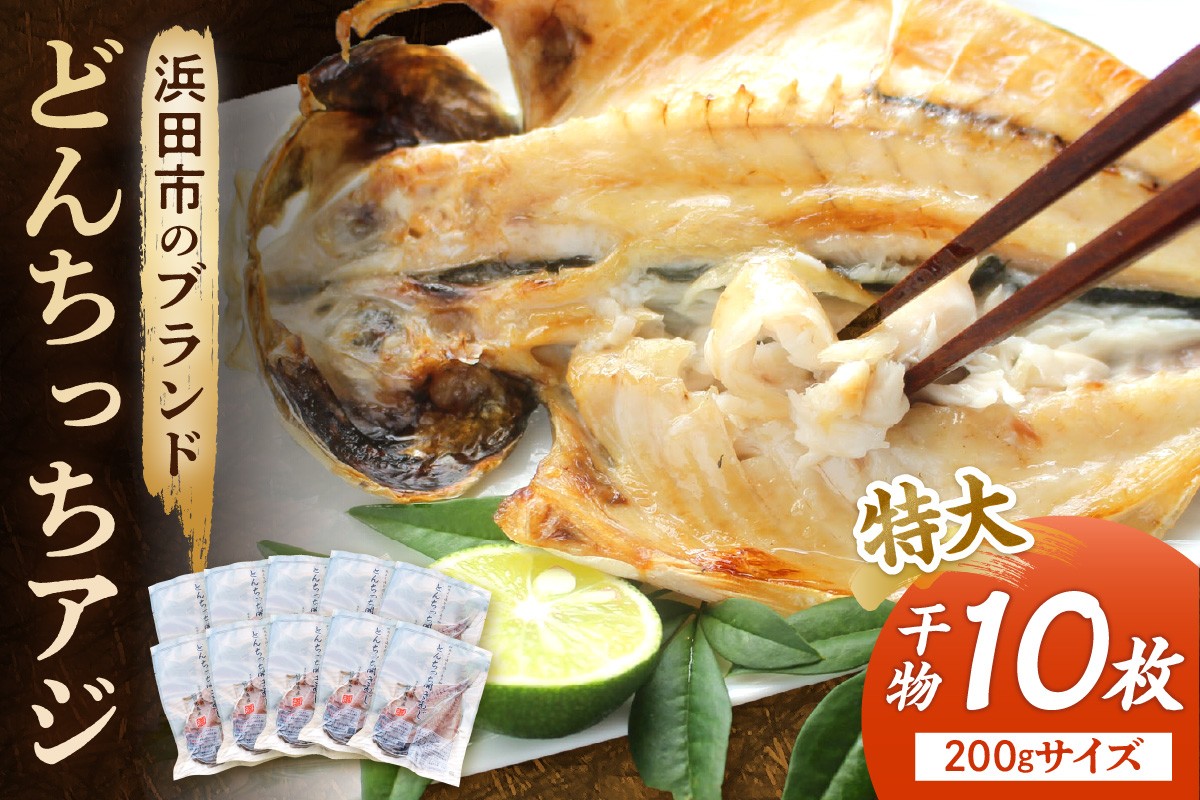 
            浜田市のブランド「どんちっちアジ」干物特大（200gサイズ）10枚個包装 魚介類 干物 干もの 開き あじ 厳選 海鮮 セット 個包装 【019_1951】
          