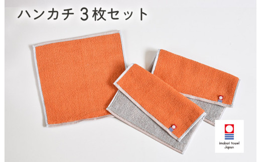 ＼特別寄附額実施中！／（今治タオルブランド認定品）キャンバスタオル ハンカチ 3枚セット（オレンジ）【I002150HT3OR】