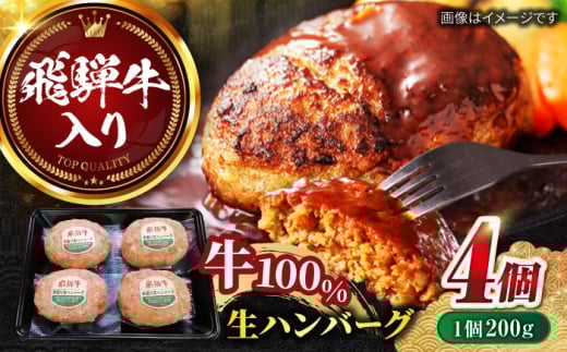 【4月発送】飛騨牛 生ハンバーグ（200g×4個）/ ハンバーグ はんばーぐ 飛騨牛 ひだぎゅう 牛肉 100% 手ごね 特大 国産牛 冷凍 和牛 岐阜市/丸福商店 [ANBO029-4]