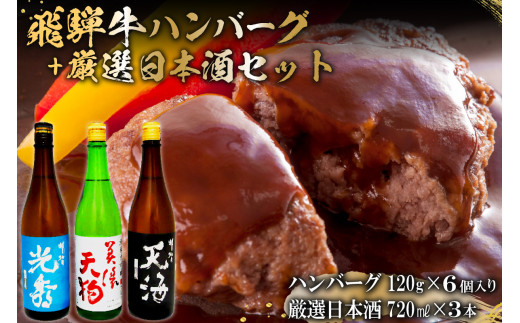 
7-7　飛騨牛 ハンバーグ120g×6個入り　+　厳選日本酒720ml×3本
