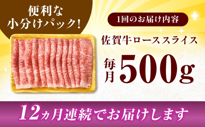 【12回定期便】 艶さし！ 佐賀牛 ローススライス 6kg （500g×12回） 吉野ヶ里町 [FDB032]