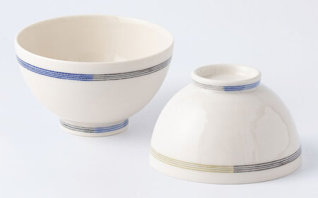 【眞珠陶磁器工房】線彫象嵌 ペア飯碗 大小セット（緑・赤）[UEY001]