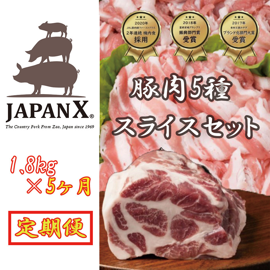 【定期便5ヶ月】JAPAN X5種スライスセット1.8kg 【真空パック・ロース・肩ロース・バラ・モモ・小間】_イメージ1