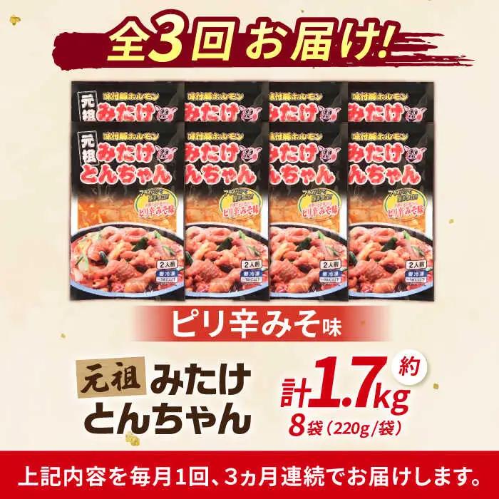 【3回定期便】「元祖みたけとんちゃん」ピリ辛みそ味 8袋（16人前）[AVAA076]藤よし ホルモン