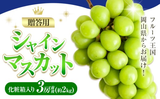 贈答用 フルーツ王国 岡山県産 シャインマスカット 化粧箱入り 3房 前後 Lino ＆ Kai Farm《2026年10月上旬-11月中旬頃出荷》マスカット 送料無料 岡山県 浅口市 ギフト シャインマスカット 岡山 ぶどう フルーツ 果物