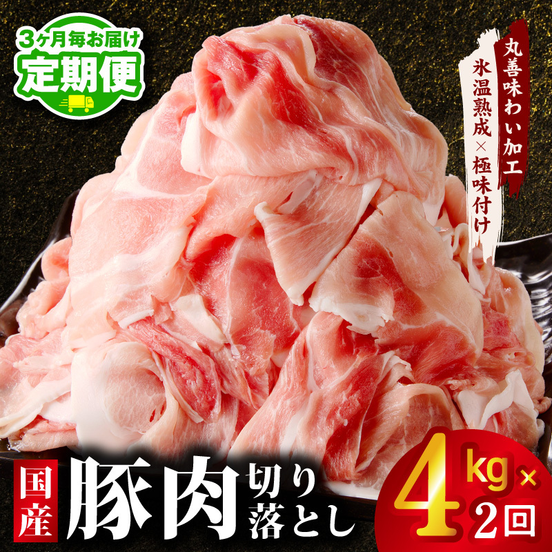 【定期便】国産 豚肉 切り落とし 4kg×全2回【氷温熟成×極味付け 500g×8P ぶたにく 普段使い 野菜炒め 訳あり サイズ不揃い 2026年3月＆6月発送】 mrzZ069