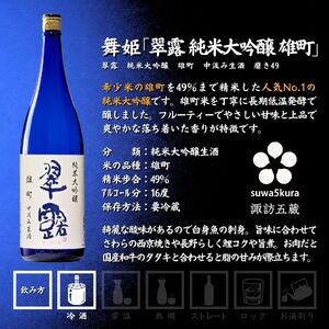 信州 諏訪五蔵 新酒 日本酒 飲み比べ セット 1800ml 3本 真澄 「あらばしり樽酒」 舞姫 「翠露 雄町中汲み生酒」「翠露 美山錦中汲み生酒」 プレゼント 贈り物 ギフト 長野県 諏訪市 ※2