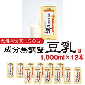 M684-2〈ふくれん〉九州産大豆100％　無調整　豆乳　1000ml×12本