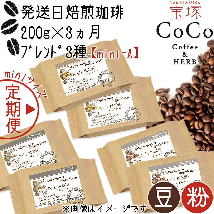 【ふるさと納税】【宝塚】3ヶ月定期便miniA(発送日自家焙煎珈琲豆・CoCoブレンド3種 計600g)
