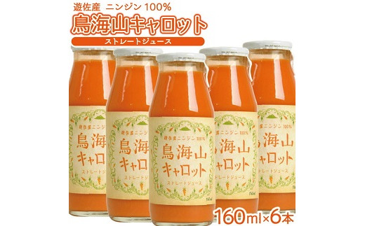 農家直送 鳥海山キャロット ストレート 160ml×6本 ニンジンジュース 野菜ジュース 化学肥料不使用 農薬不使用 瓶 常温保存 にんじん