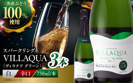 VILLAQUA -グリーン- 750ml×3本 白ワイン ワイン スパークリングワイン 発泡性 辛口 ギフト 広島 三次 酒 三次市 / 広島三次ワイナリー[APAZ153]