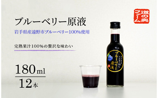 【農薬不使用】遠野の ブルーベリー から絞った 原液 180ml 12本 セット【道の奥ファーム】