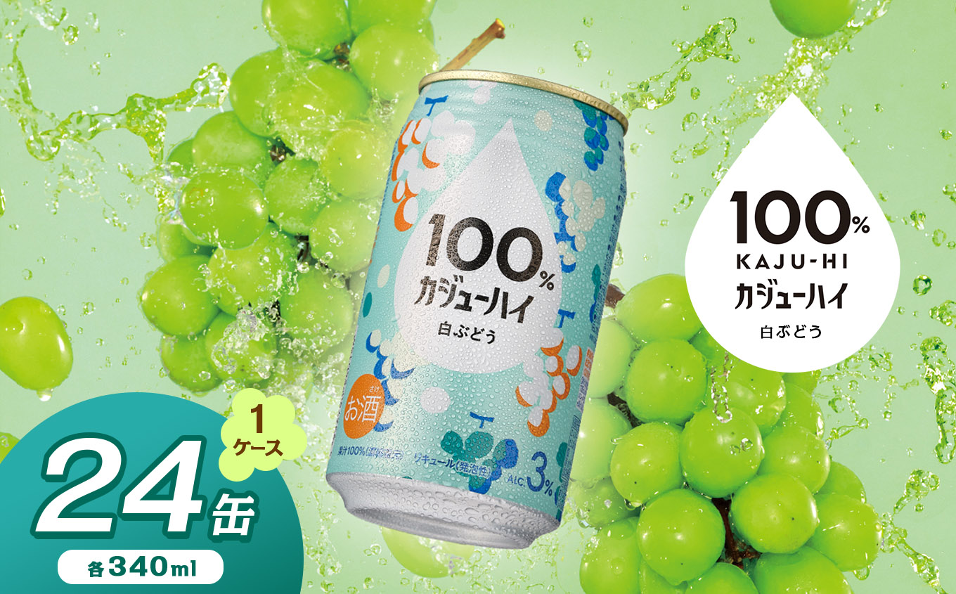 100％カジューハイ白ブドウ 340ml × 24本 | ふるさと納税 缶チューハイ 缶酎ハイ 白ブドウ 3％ カロリー低い 喉越し 爽快 爽やか 洋酒 人気 酎ハイ サワー パーティー 送料無料 下野 栃木