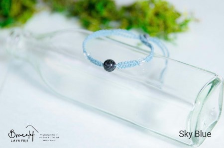 富士山溶岩ブレスレット（ワックスコード）【単色】【スカイブルー】～Lava Fuji Bracelet～ ジュエリー