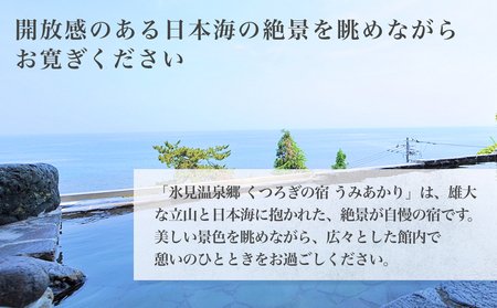 氷見温泉郷 くつろぎの宿 うみあかり 半露天風呂付客室ペア宿泊券1泊2食＜杜の棟＞ 富山県 氷見市 宿泊 チケット 観光 旅行