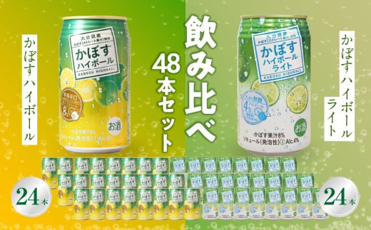 かぼすハイボール・かぼすハイボールライト 各24本入り2ケースセット かぼす カボス 大分県産 お酒 ハイボール 辛口 糖類0 プリン体0 飲料 飲み物 揚げ物 酸味 すっきり 香り 柑橘  H07027