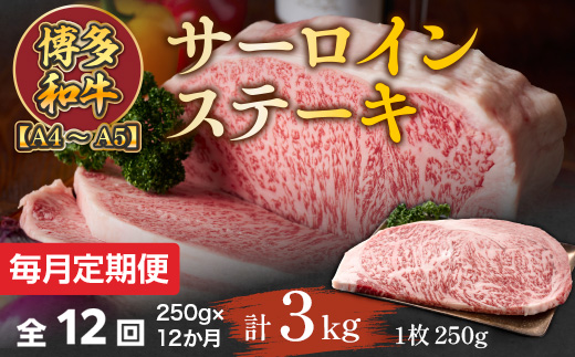 【毎月定期便】【A4～A5】博多和牛サーロインステーキ　250g[250g×1枚]全12回　AO060