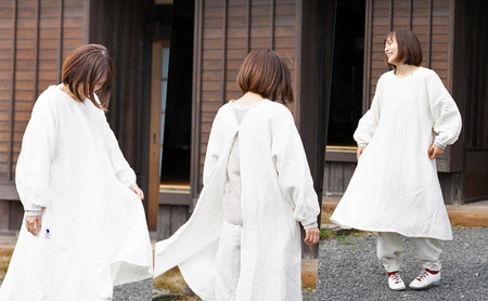 wappougi 麻ワンピース　割烹着　白（サイズ：フリー） ファッション 女性 レディース 普段着 家仕事 作業着 洗濯可 