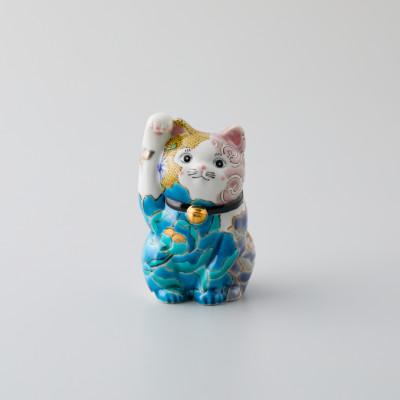ふるさと納税 能美市 九谷焼　まねき猫　右手　銀蝶文　牡丹図　佐藤剛志作