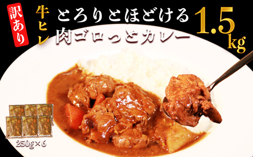 【訳あり】具だくさんやわらか牛ヒレひもカレー250g×6パック　計：約1.5kg ヒレ ひも カレー 湯煎 レンジ【お届け時期：入金確認後３ヶ月前後で順次発送】