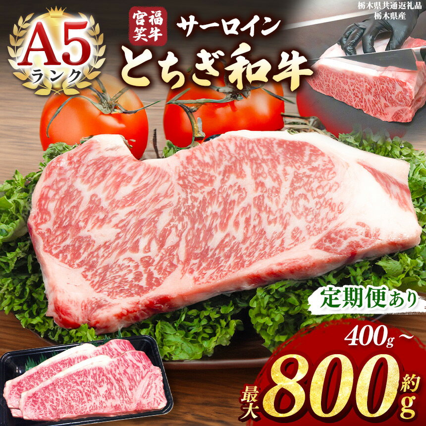 【ふるさと納税】A5ランク 栃木県産黒毛和牛 宮福笑牛 サーロインステーキ (200g×2枚～4枚) ｜ 和牛 牛肉 お肉 高級 焼肉 ギフト 贈答 贈り物 お取り寄せ グルメ 定期便 選択可 栃木県 真岡市 送料無料 栃木県共通返礼品(栃木県産)